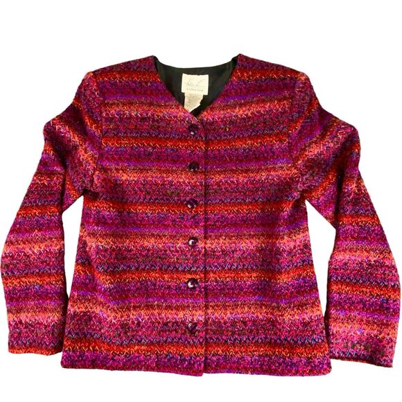 Kathie Lee Vtg Sz M 8 10 Rainbow Multicolor Stripe Mohair Blend Blazer Jacket - Picture 2 of 10